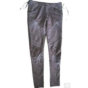 Black Orchid the Moto Legging Brown Size 26  Suede and Faux Leather Lace Up Side
